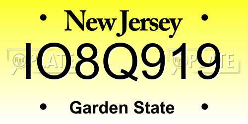 IO8Q919 New Jersey License Plate