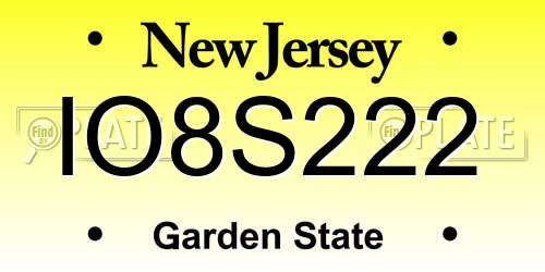 IO8S222 New Jersey License Plate