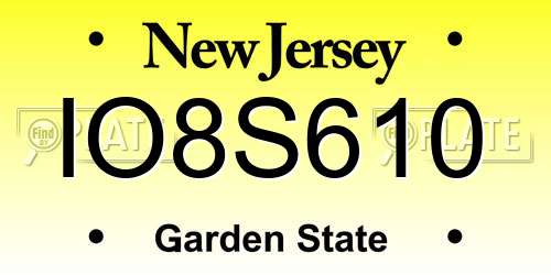 IO8S610 New Jersey License Plate