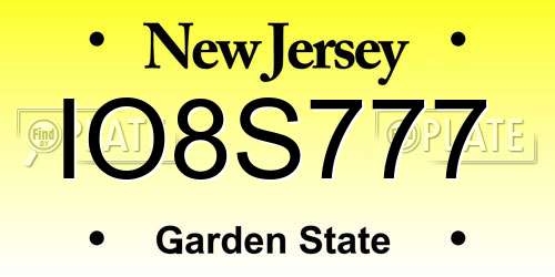 IO8S777 New Jersey License Plate