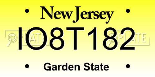 IO8T182 New Jersey License Plate