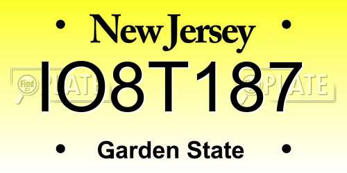 IO8T187 New Jersey License Plate