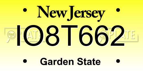 IO8T662 New Jersey License Plate
