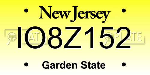 IO8Z152 New Jersey License Plate