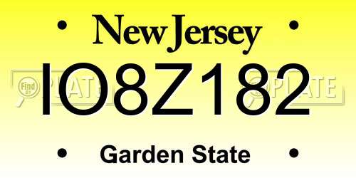 IO8Z182 New Jersey License Plate