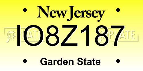 IO8Z187 New Jersey License Plate
