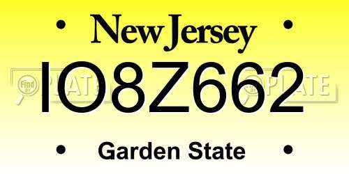 IO8Z662 New Jersey License Plate