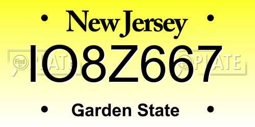 IO8Z667 New Jersey License Plate