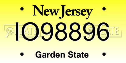 IO98896 New Jersey License Plate