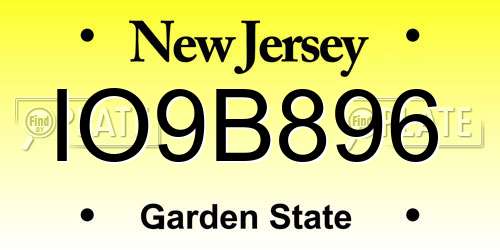 IO9B896 New Jersey License Plate
