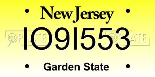 IO9I553 New Jersey License Plate