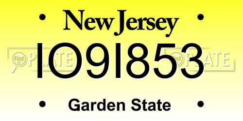 IO9I853 New Jersey License Plate