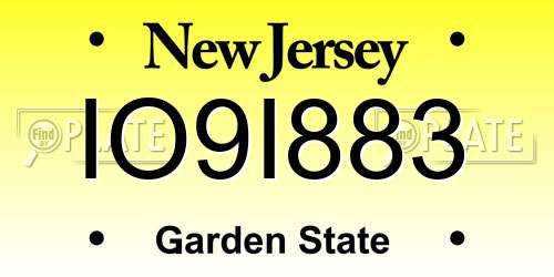 IO9I883 New Jersey License Plate