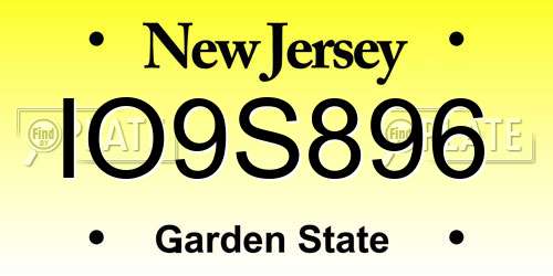 IO9S896 New Jersey License Plate
