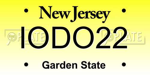 IODO22 New Jersey License Plate