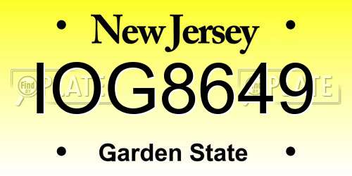 IOG8649 New Jersey License Plate