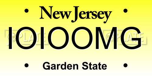 IOIOOMG New Jersey License Plate