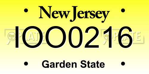 IOO0216 New Jersey License Plate