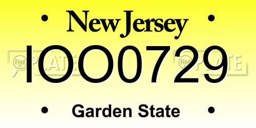 IOO0729 New Jersey License Plate