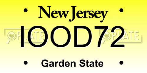 IOOD72 New Jersey License Plate