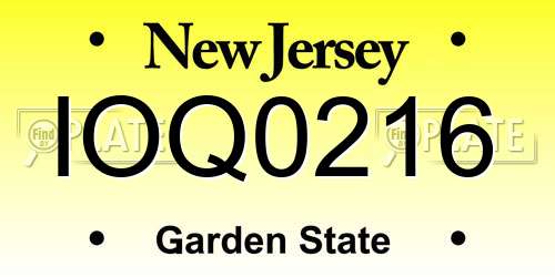 IOQ0216 New Jersey License Plate