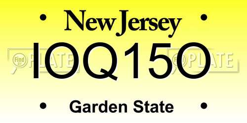 IOQ15O New Jersey License Plate