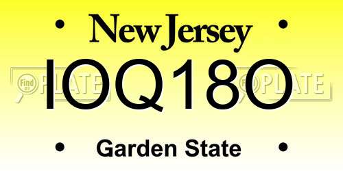 IOQ18O New Jersey License Plate