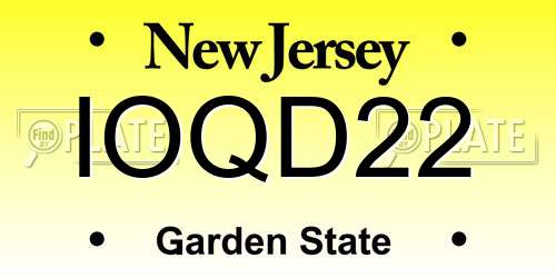 IOQD22 New Jersey License Plate