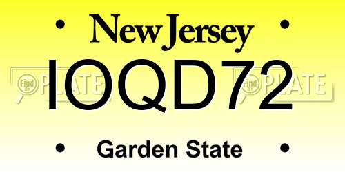 IOQD72 New Jersey License Plate