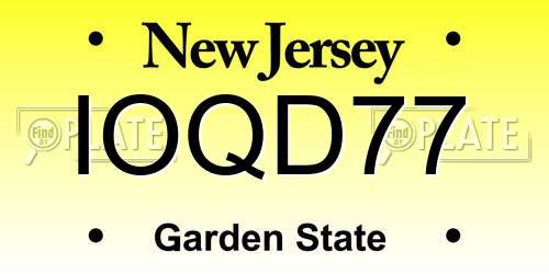 IOQD77 New Jersey License Plate