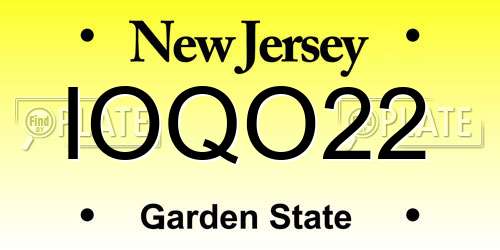 IOQO22 New Jersey License Plate