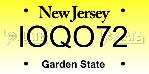IOQO72 New Jersey License Plate