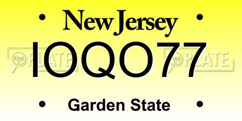 IOQO77 New Jersey License Plate