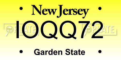 IOQQ72 New Jersey License Plate