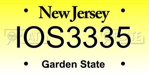 IOS3335 New Jersey License Plate