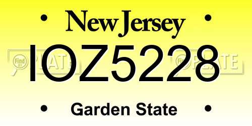 IOZ5228 New Jersey License Plate