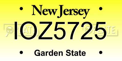 IOZ5725 New Jersey License Plate