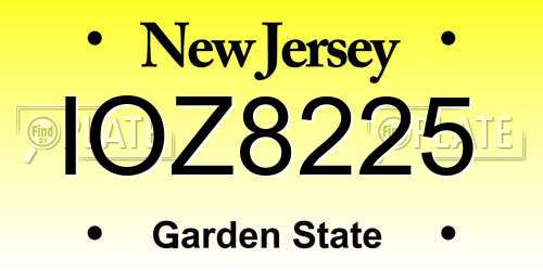 IOZ8225 New Jersey License Plate