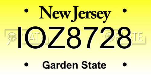 IOZ8728 New Jersey License Plate