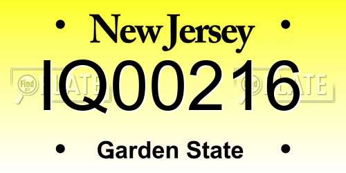 IQ00216 New Jersey License Plate