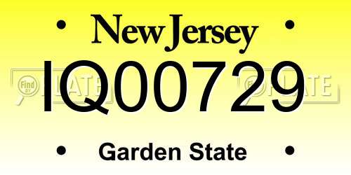 IQ00729 New Jersey License Plate