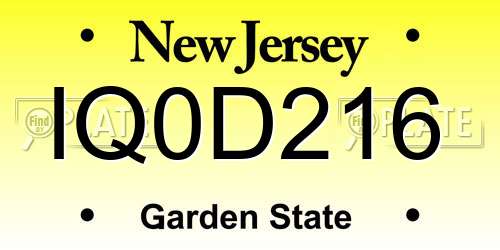 IQ0D216 New Jersey License Plate