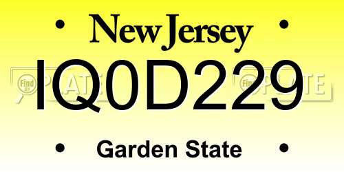 IQ0D229 New Jersey License Plate