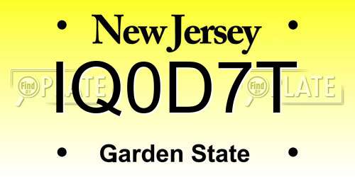 IQ0D7T New Jersey License Plate