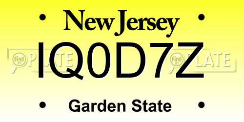 IQ0D7Z New Jersey License Plate