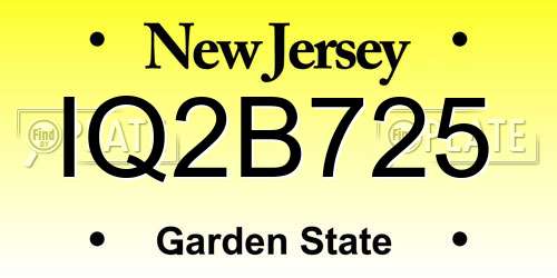IQ2B725 New Jersey License Plate