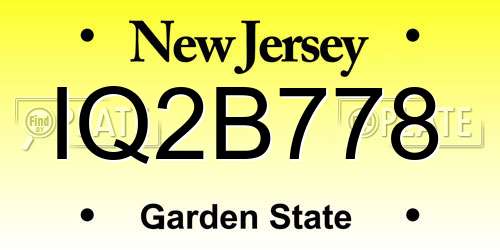 IQ2B778 New Jersey License Plate