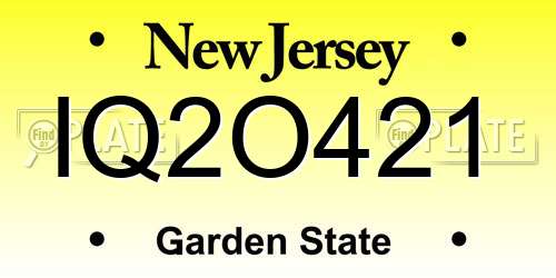 IQ2O421 New Jersey License Plate