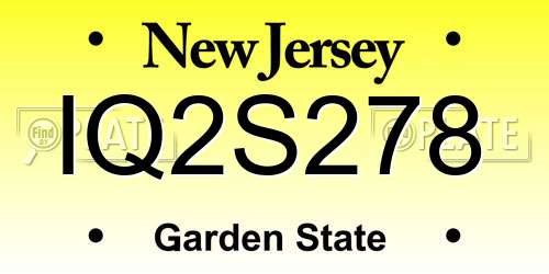 IQ2S278 New Jersey License Plate