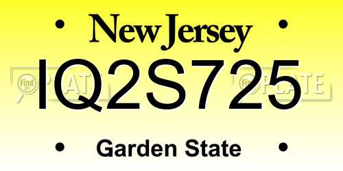 IQ2S725 New Jersey License Plate